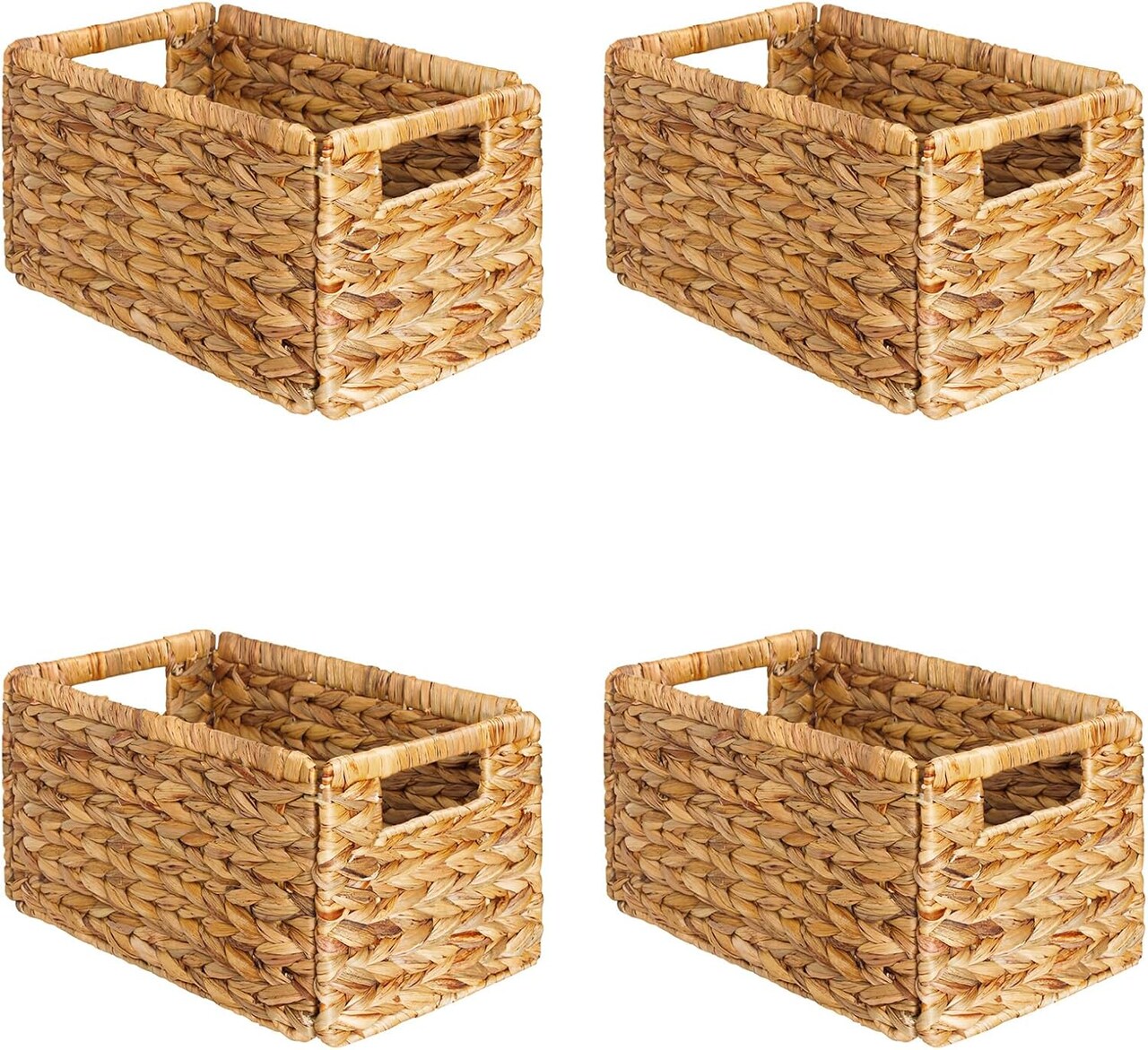 4 Pack Spring Wicker Basket, Storage Baskets for Organizing, Woven Rattan Basket with Handles for Shelves, Water Hyacinth Large Cube Organizer Storage Bin, 13x8.2x7 inch, Natural